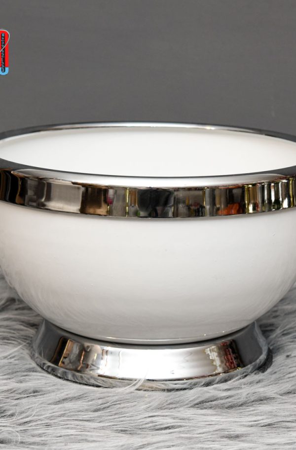 گلدان فلزی رومیزی رنگ سفید با سیلور