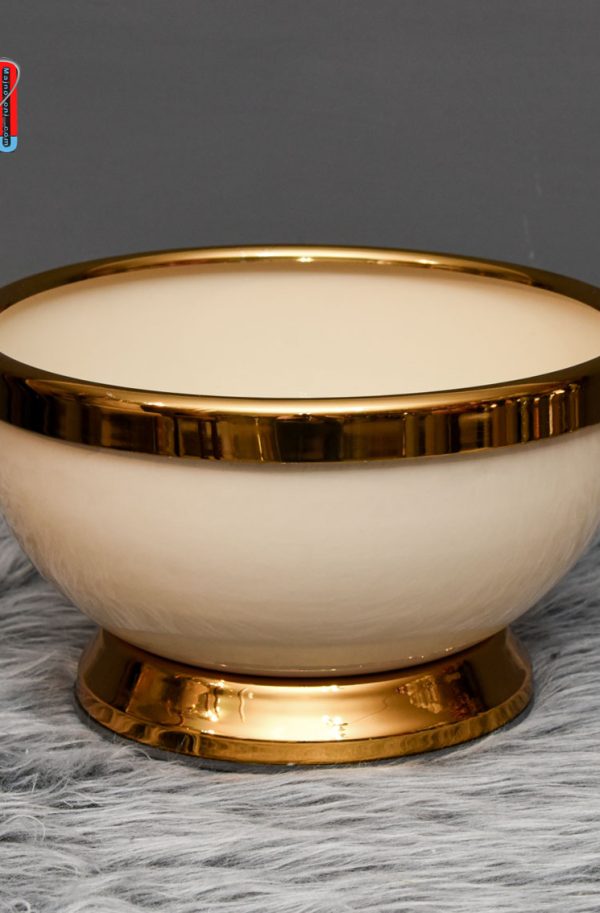 گلدان فلزی رومیزی کرم با طلایی