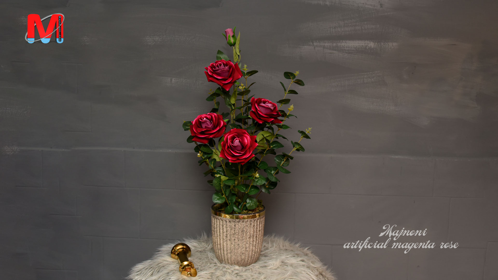 گل رز مصنوعی سرخابی با گلدان
