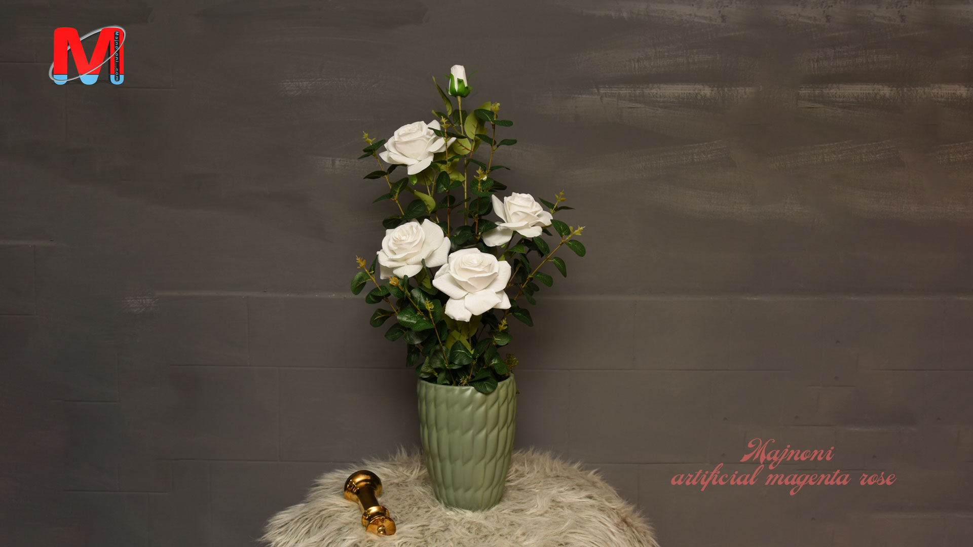 گل رز مصنوعی سفید با گلدان