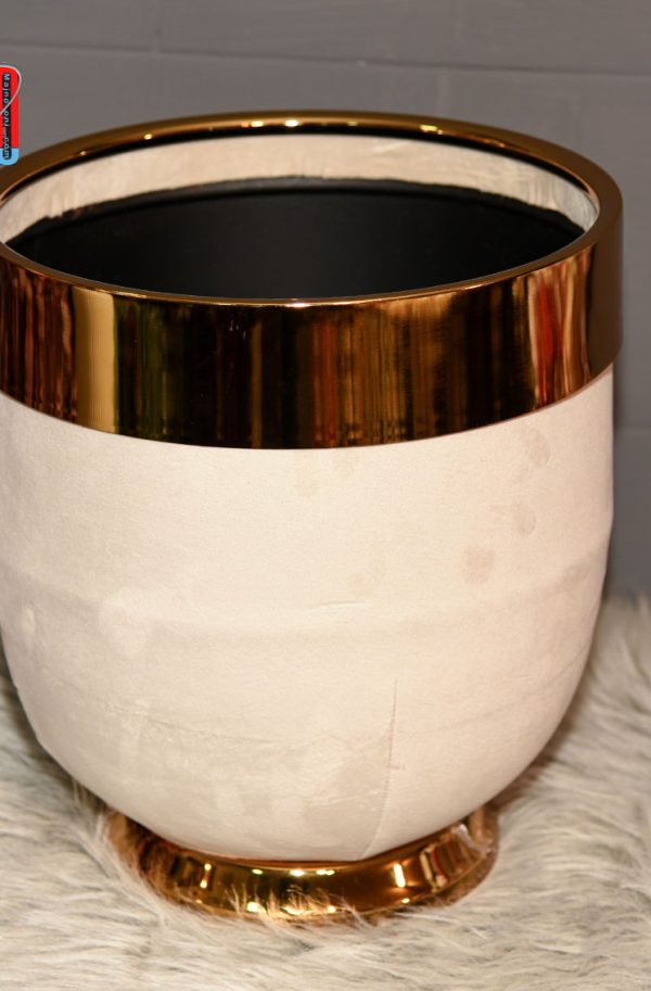 گلدان فایبر نشکن با ارتفاع 30 و روکش چرم سفید