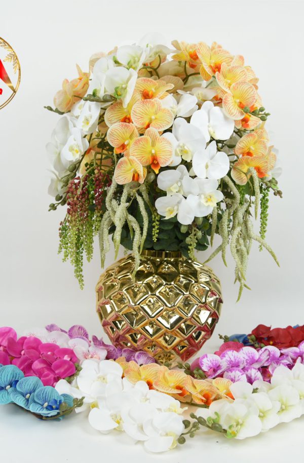 تک شاخه ارکیده لمسی 9 گل وارداتی چرمی