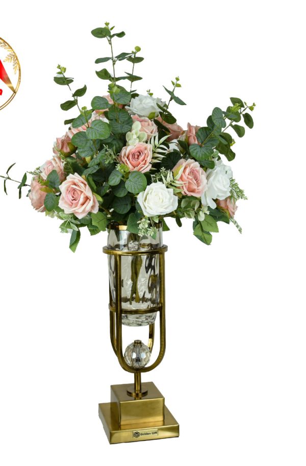 گل رز مصنوعی با گلدان کریستالی لوکس
