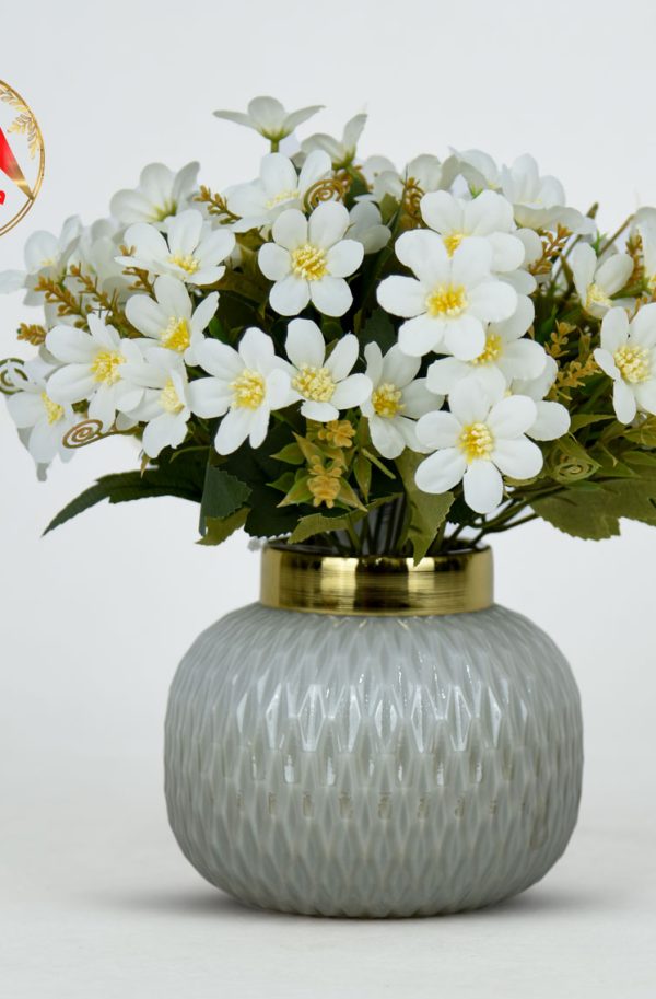 خرید گل انچوزا سفید با گلدان سفید | فروش گل رومیزی شیک